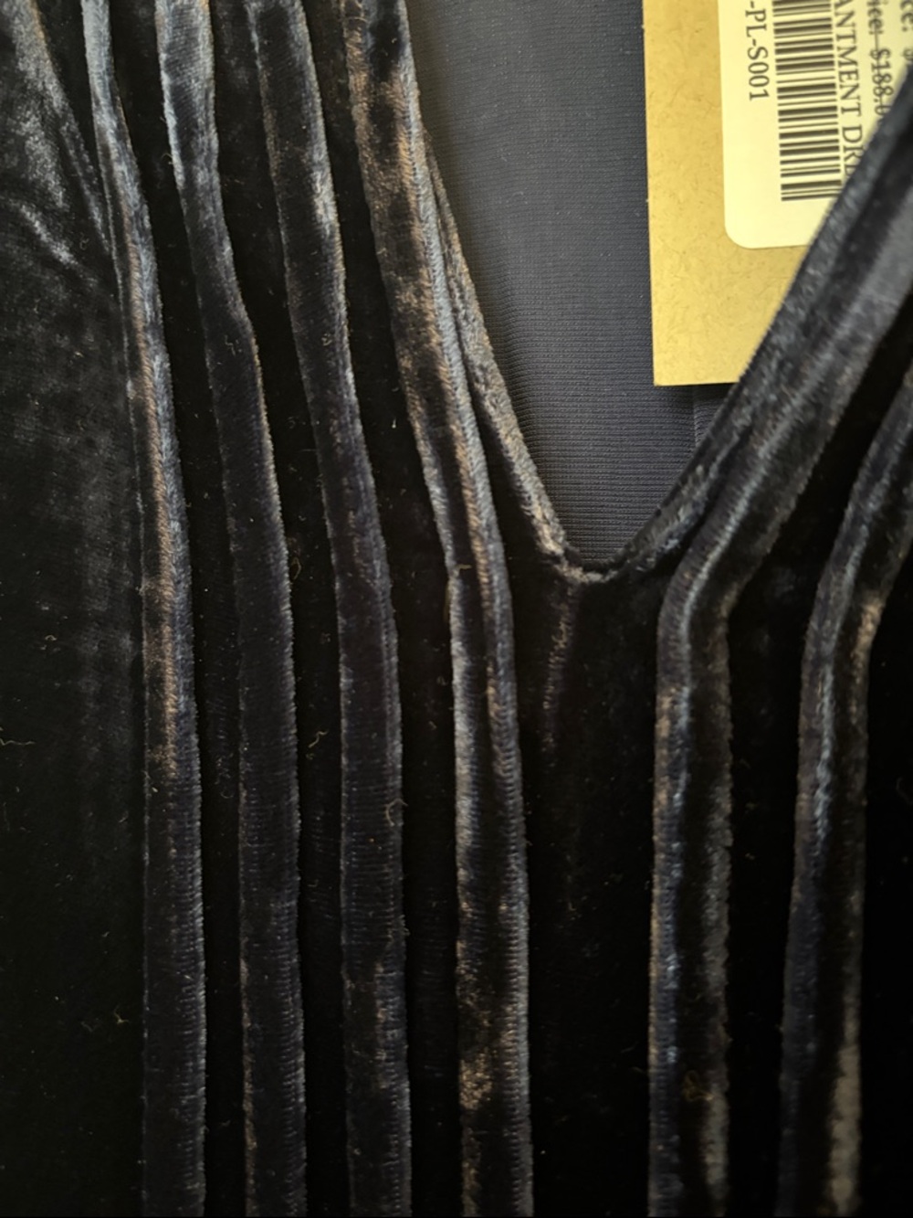 NWT! Sundance Velvet Pleated V-Neck Dress- Navy Blue Orig $188 - Picture 2 of 7